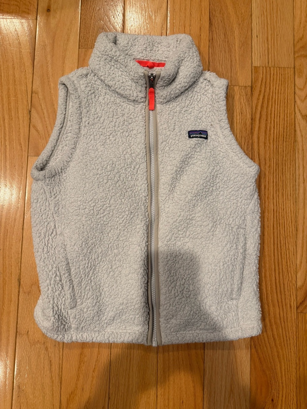 Patagonia Kids Cream Sherpa Vest with Coral Accent
